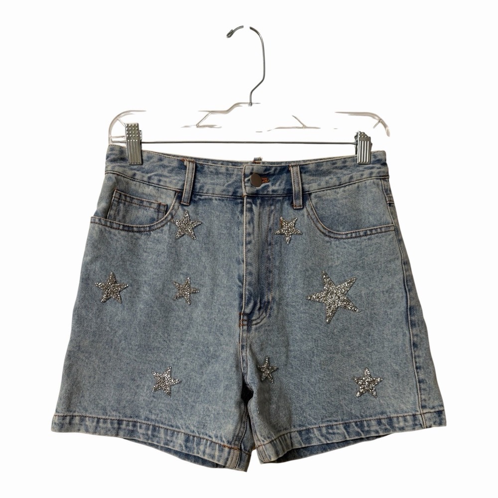 WHY Dress Rhinestone Star Denim Shorts Small Y2K